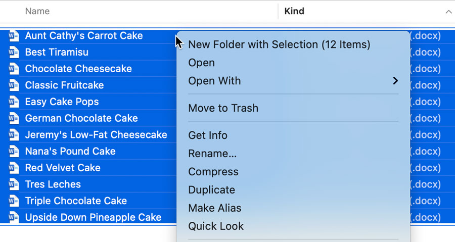 right-clicking files to open menu
