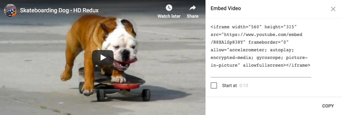 screenshot of sharing a YouTube video via embed screenshot of sharing a YouTube video via embed