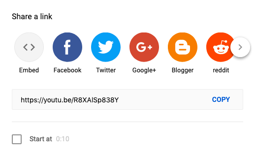screenshot of YouTube's sharing menu screenshot of YouTube's sharing menu