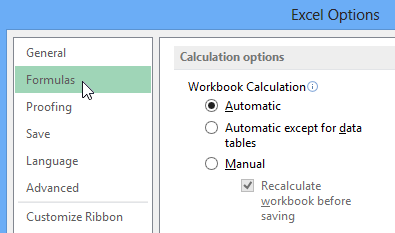 navigating to Formulas settings navigating to Formulas settings