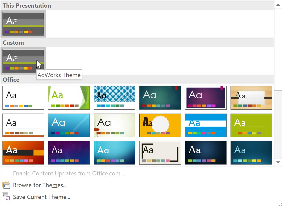 showing the new theme in the themes menu showing the new theme in the themes menu
