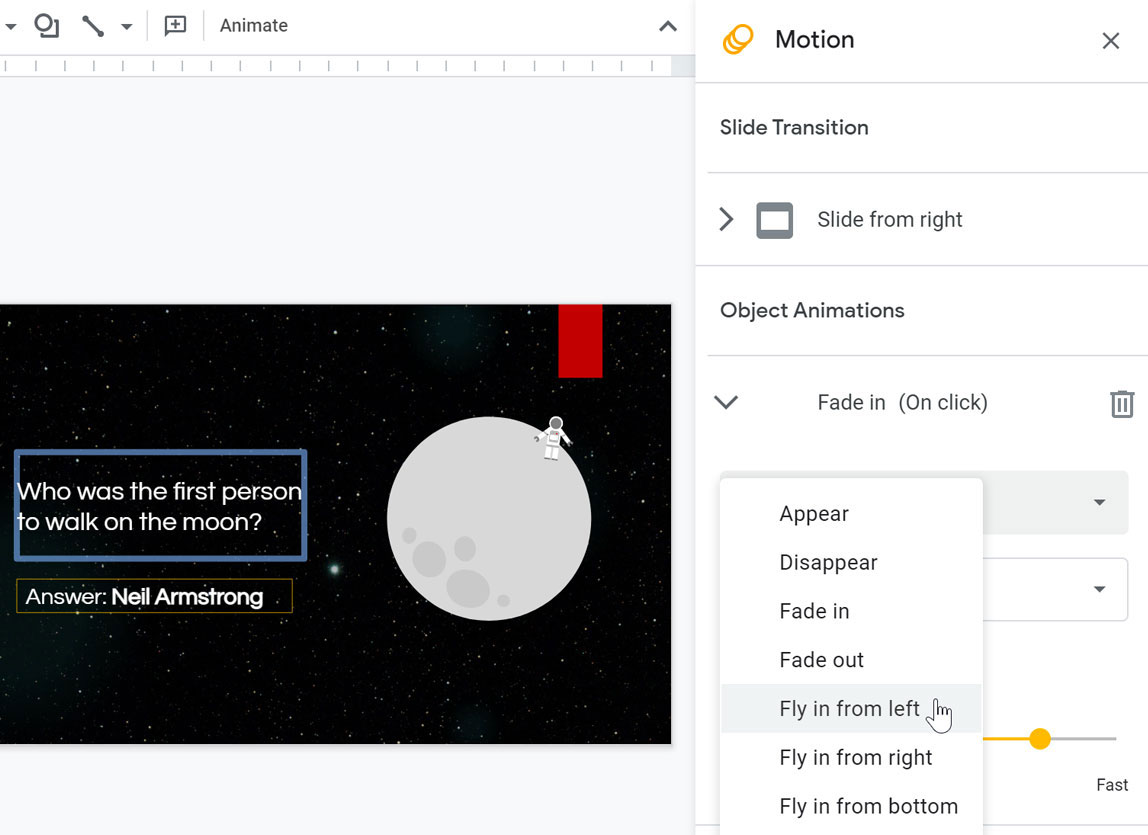 selecting an animation selecting an animation