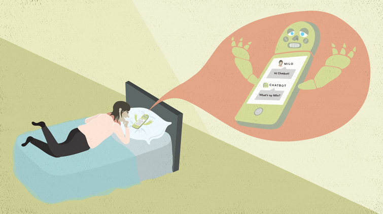 Person talking to chatbot with smartphone Person talking to chatbot with smartphone