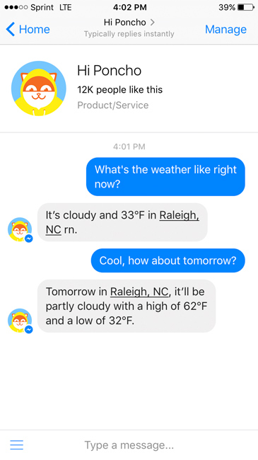 Using a chatbot that tells the weather Using a chatbot that tells the weather