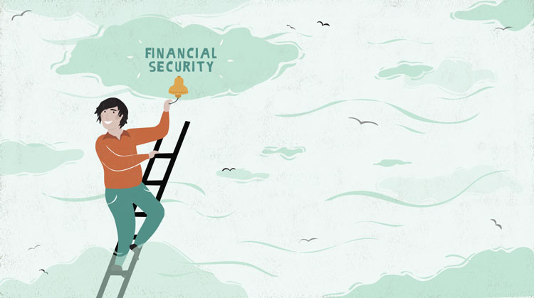 person on ladder climbing to metaphorical financial security person on ladder climbing to metaphorical financial security