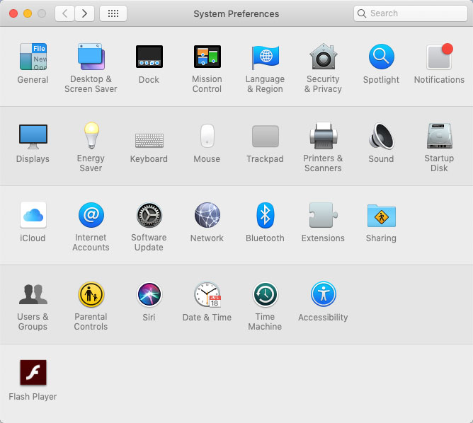 screenshot of the System Preferences app screenshot of the System Preferences app