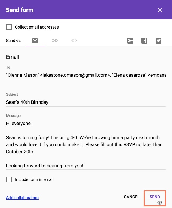 sending form via email sending form via email