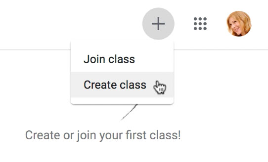 Selecting Create class Selecting Create class