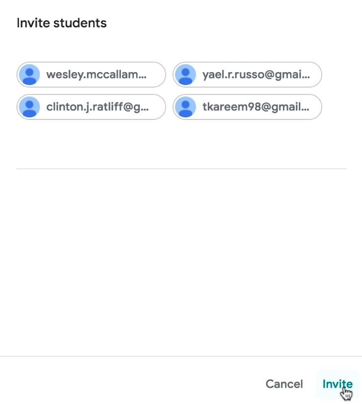 clicking the Invite button to invite 3 students clicking the Invite button to invite 3 students