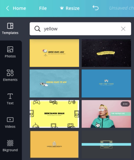 screenshot of "yellow" templates search results screenshot of "yellow" templates search results