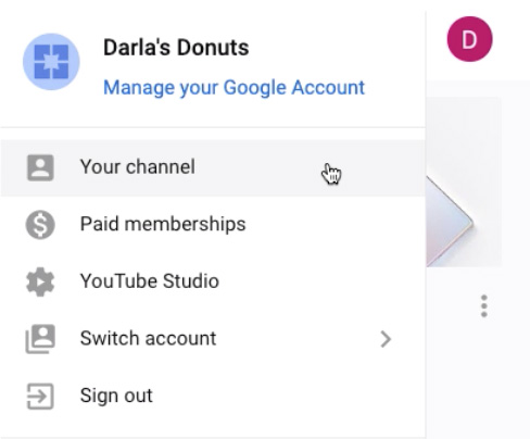 screenshot of YouTube account menu screenshot of YouTube account menu