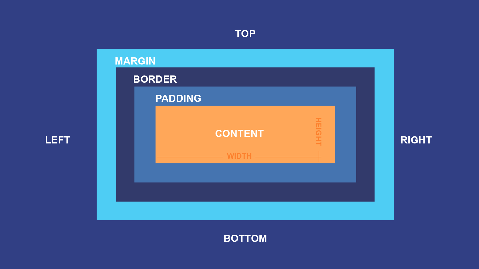 labeled diagram of box model, showing margins, borders, and padding labeled diagram of box model, showing margins, borders, and padding
