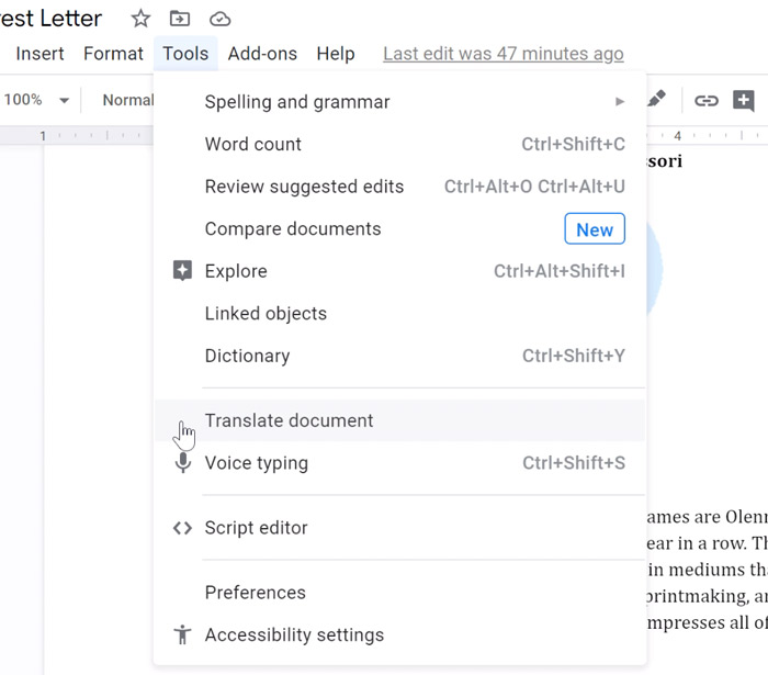 clicking translate document clicking translate document