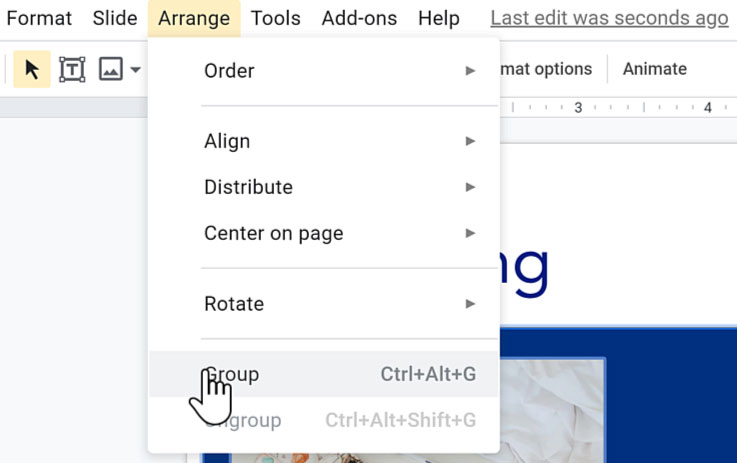 selecting group from arrange drop-down menu selecting group from arrange drop-down menu