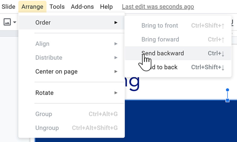choosing send backward choosing send backward