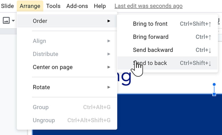 selecting send to back selecting send to back